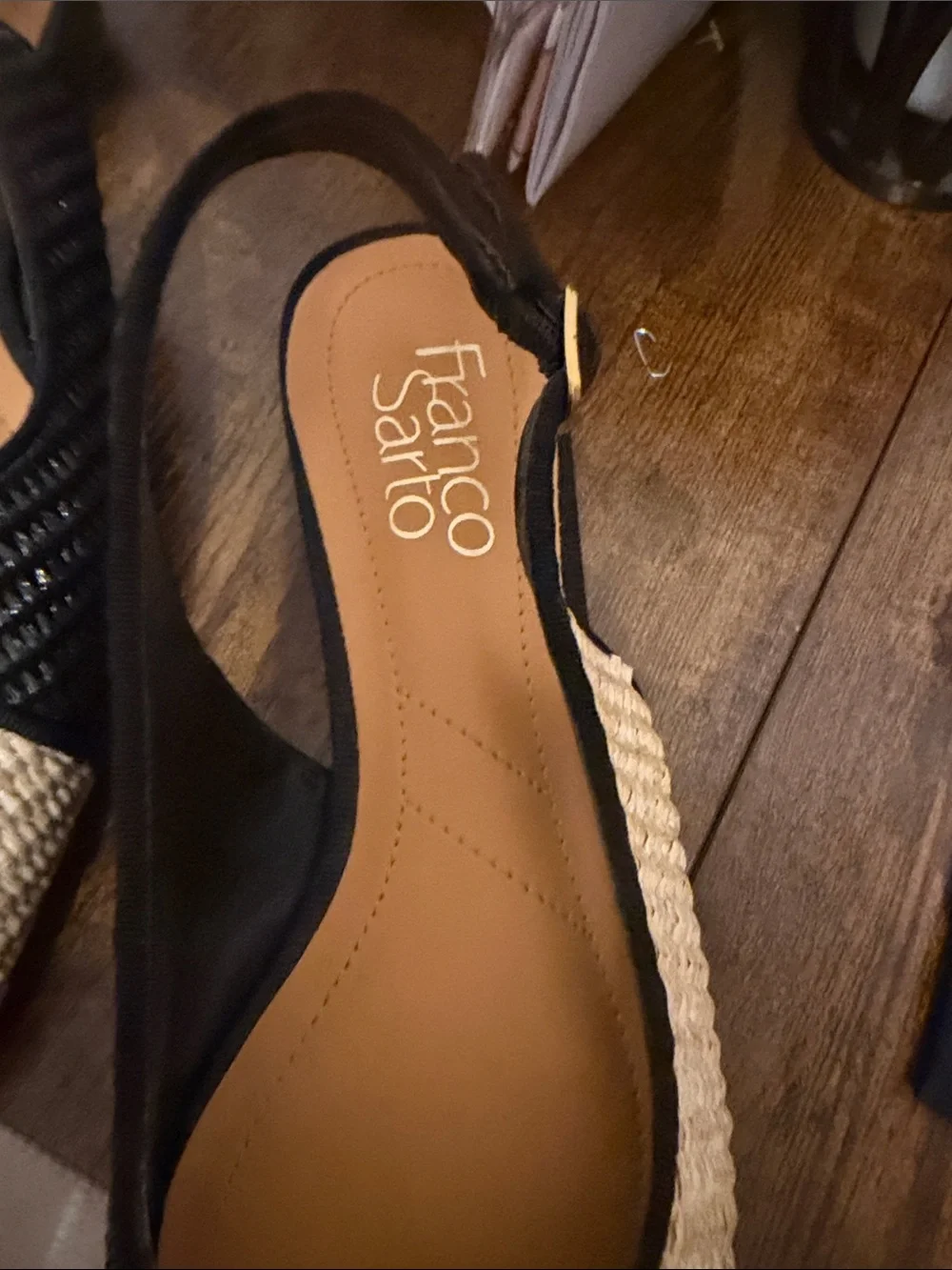 Franco Sarto Two-Tone Woven Slingback Flats in Black and Natural